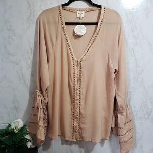 Hayden Long sleeve Peachy-Pink Blouse (1XL) NWT!